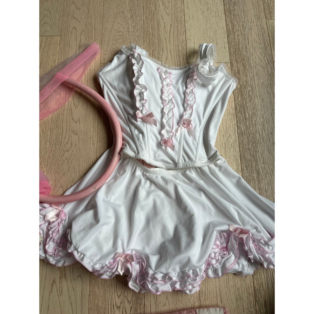 Little Bo Peep Costume Set White Pink Ruffles Shepherd Crook Small